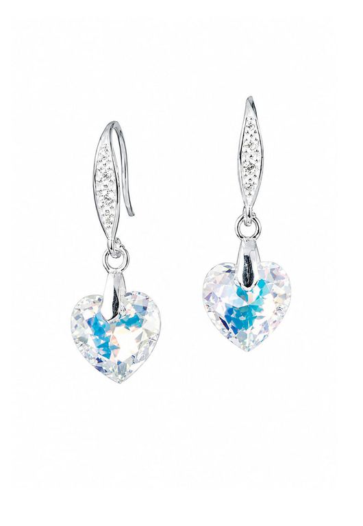 Aros Amor Plata 925 creado con cristales de Swarovski Aurora Boreal Blanco TALLA UNICA