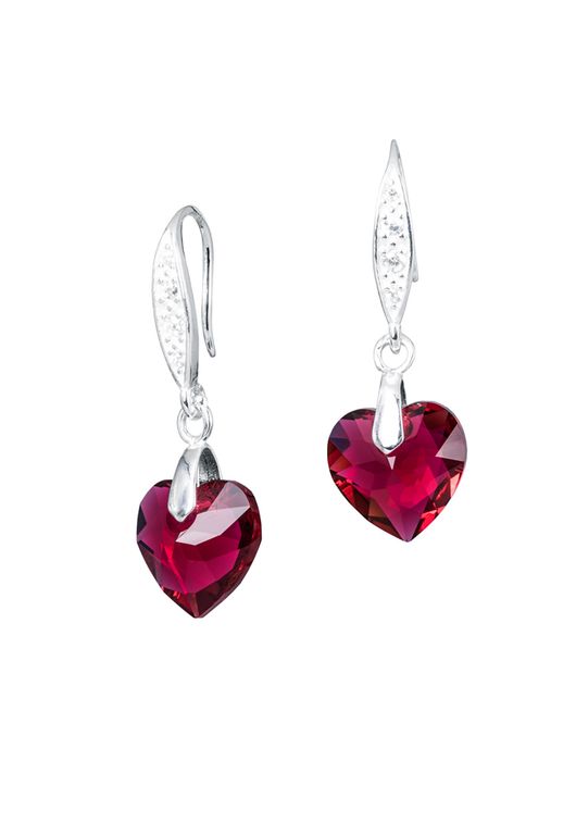 Aros Amor Plata 925 creado con cristales de Swarovski Scarlet Rojo TALLA UNICA