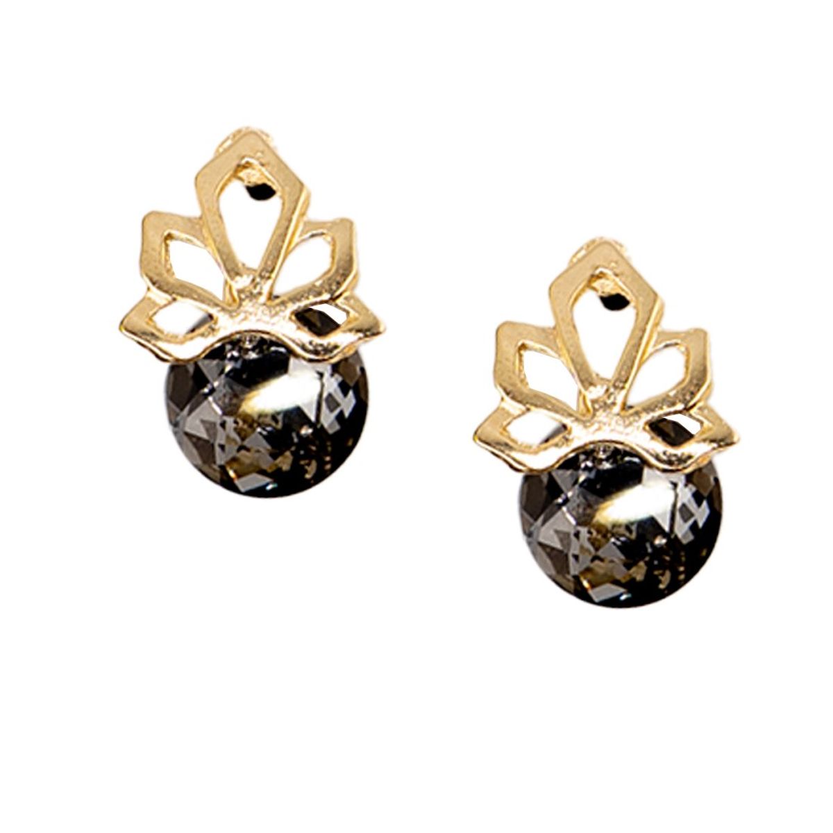 JOYAS MONTERO - Aros Bali Gold 24K Cristal Genuino Silver Night