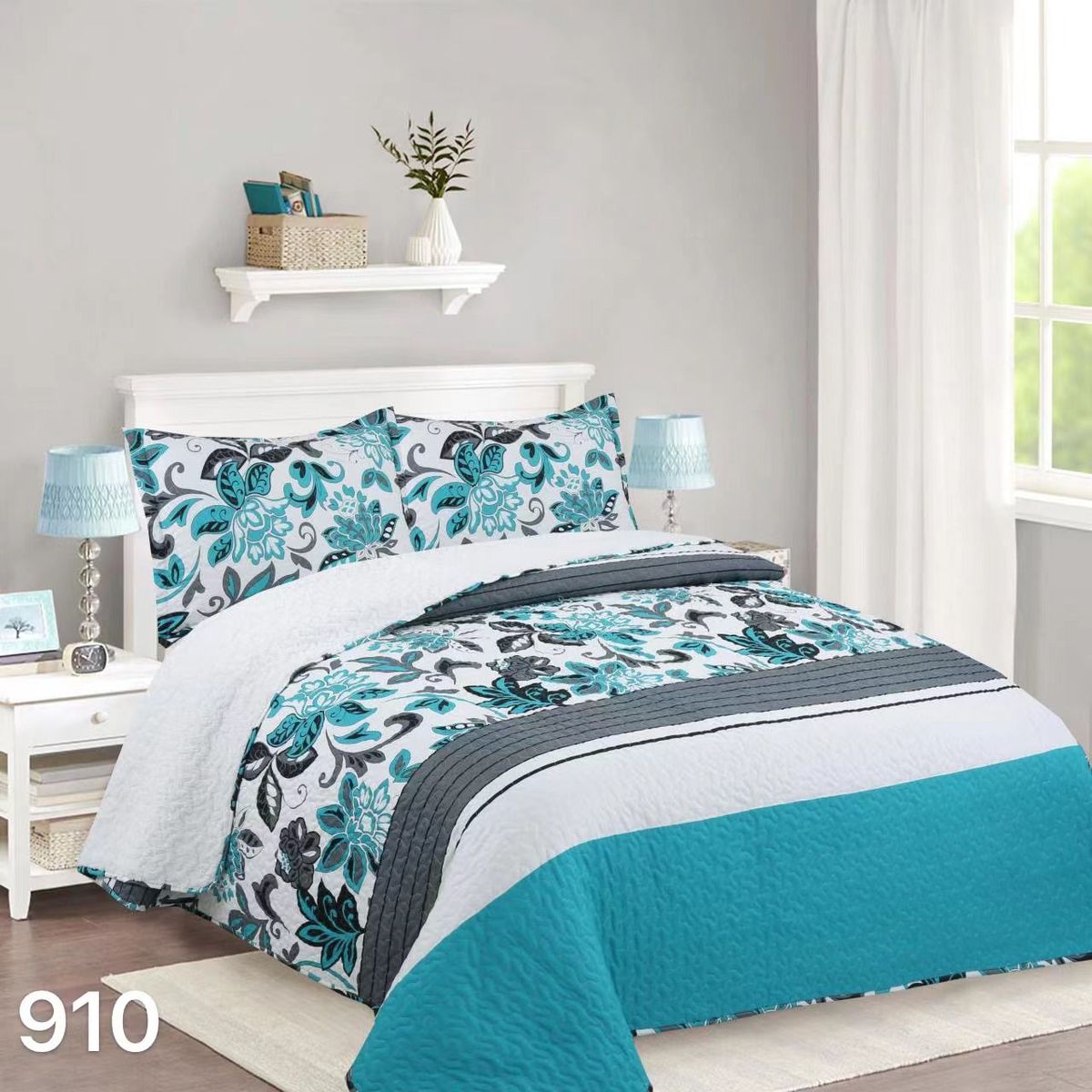 GENERICO - Cubrecama Sherpa 1.5 Plazas - Turquesa Hojas M910