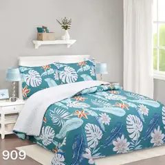 GENERICO - Cubrecama Sherpa 1.5 Plazas - Celeste Hojas M909
