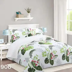 GENERICO - Cubrecama Sherpa 1 1/2 Plazas - Blanco Hojas Verdes M906