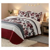 Cubrecama Sherpa 1.5 Plazas - Blanco Burdeo Hojas M908