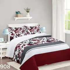 GENERICO - Cubrecama Sherpa 1.5 Plazas - Blanco Burdeo Hojas M908
