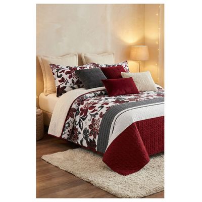 Imagen 2 del producto Cubrecama Sherpa 1.5 Plazas - Blanco Burdeo Hojas M908