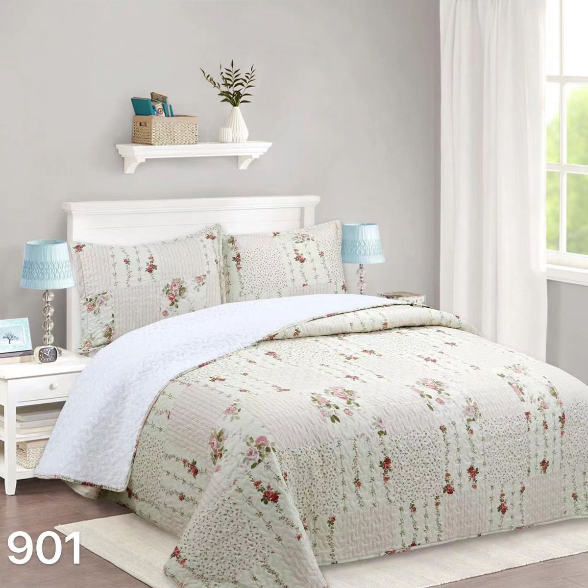 GENERICO - Cubrecama Sherpa 1.5 Plazas - Beige Cuadrille M901