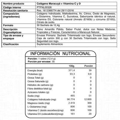 Imagen 2 del producto Colageno + Vitaminas C y D 1 Caja 30 Sachets Maracuya