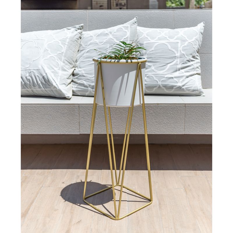 KAUTIVA - Macetero Blanco Gala con pedestal dorado M