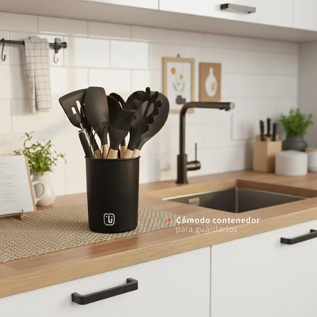 SIMPLIT - Set 12 Utensilios De Cocina Silicona Negro Simplit