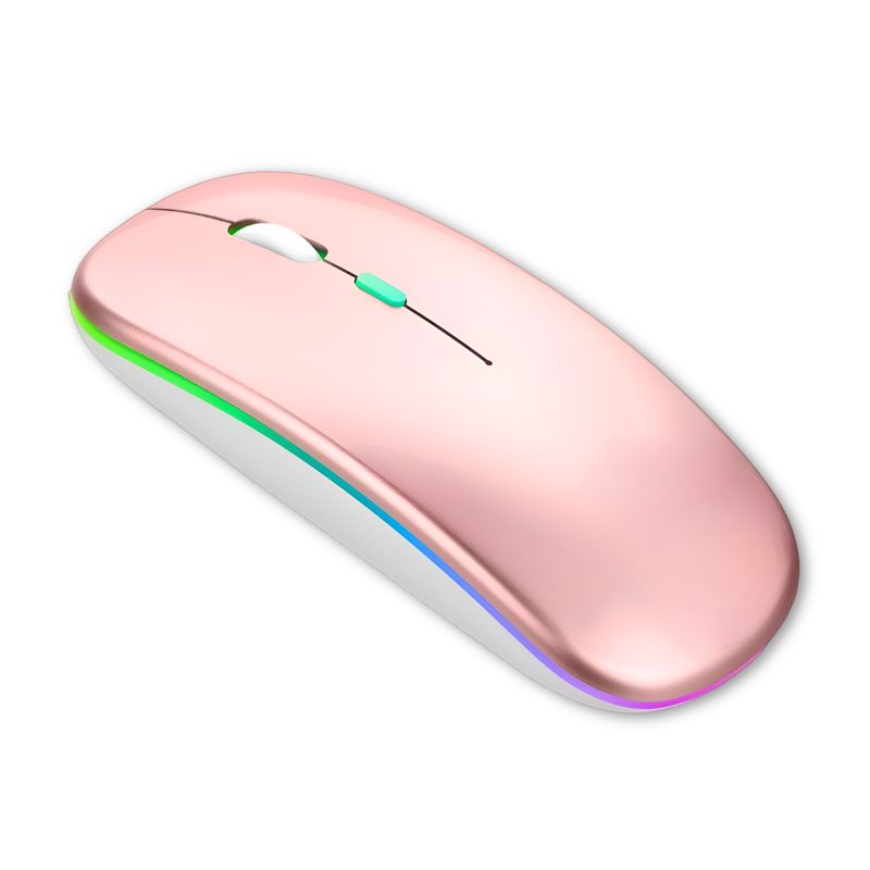 TECMASTER - Mouse Dual Inalámbrico Rosado Recargable Bluetooth + USB 2G - Rosa