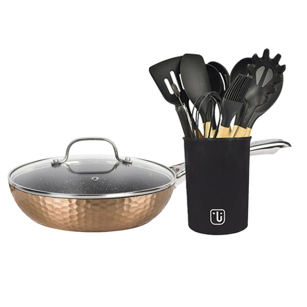 SIMPLIT - Kit Sartén Antiadherente Copper + Set 12 Utensilios Simplit
