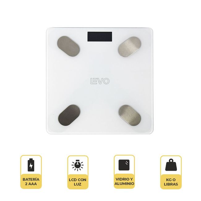 LEVO - Pesa Digital Balanza Baño Bluetooth Blanca Inteligente
