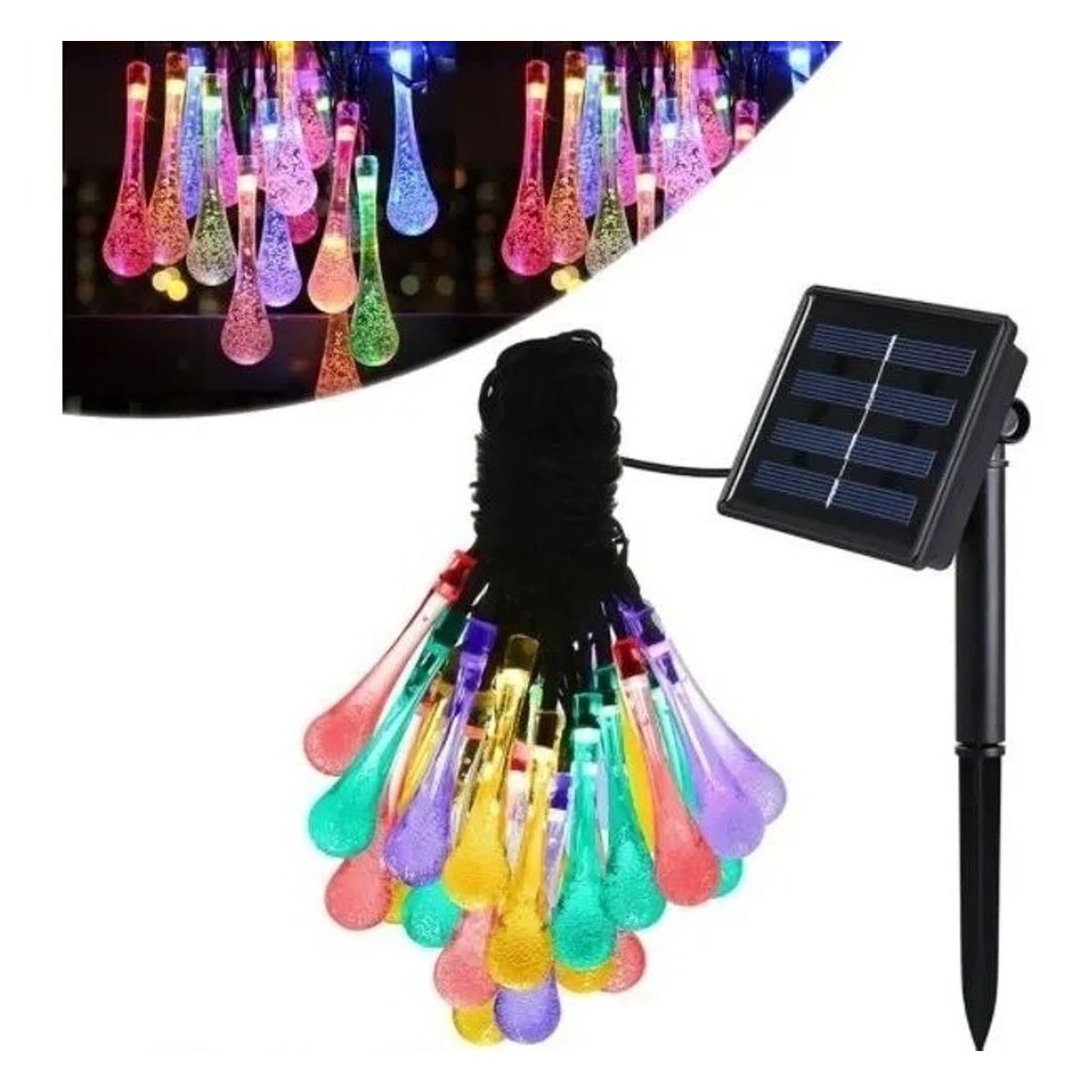 GENERICO - Luces Navidad Solar Guirnalda Led Gotas 6 Metros Multicolor