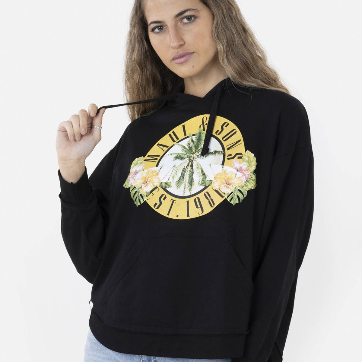 MAUI AND SONS - Poleron GUNS FLOWER HOODIE Mujer Negro Maui and Sons