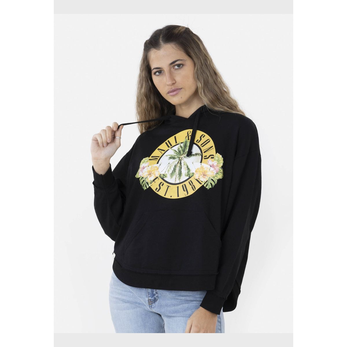 MAUI AND SONS - Poleron GUNS FLOWER HOODIE Mujer Negro Maui and Sons