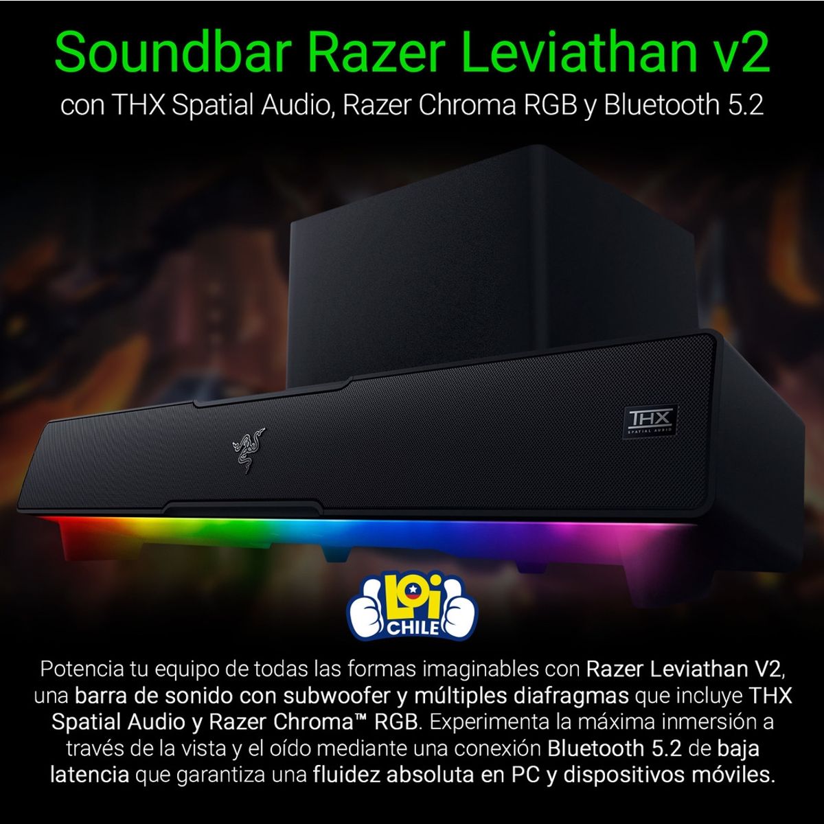 RAZER - Parlante Gamer Razer Leviathan V2 Subwoofer 65w Bluetooth RAZER