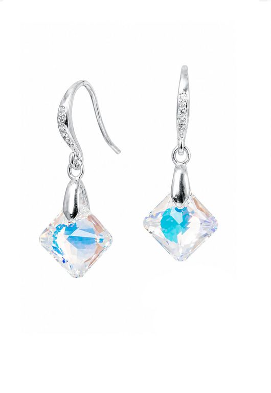 Aros Cristina Plata 925 creado con cristales de Swarovski Aurora Boreal Blanco TALLA UNICA