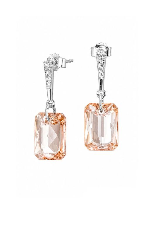 Aros Estefania Plata Italiana 925 y Cristales Genuinos Golden Shadow Beige TALLA UNICA