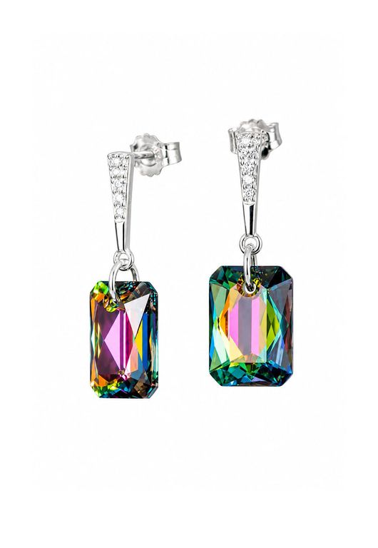 Aros Estefania Plata 925 creado con cristales de Swarovski Vitral Medium Verde TALLA UNICA
