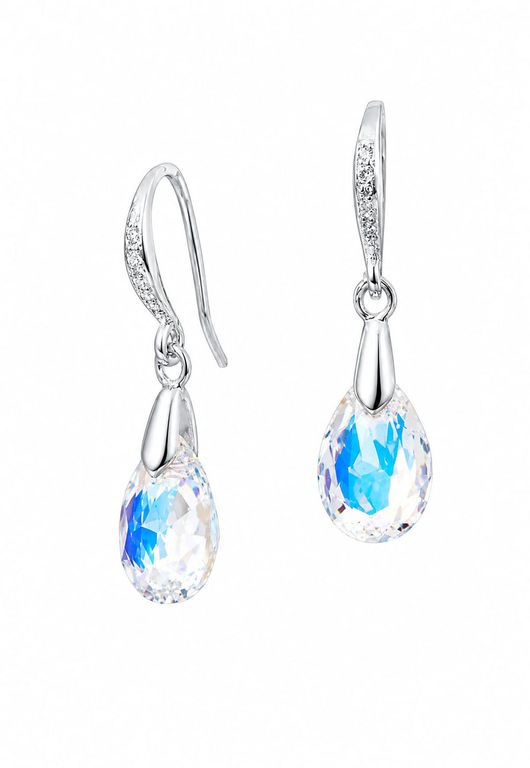 Aros Gota de Luz Plata 925 creado con cristales de Swarovski Aurora Boreal Blanco TALLA UNICA