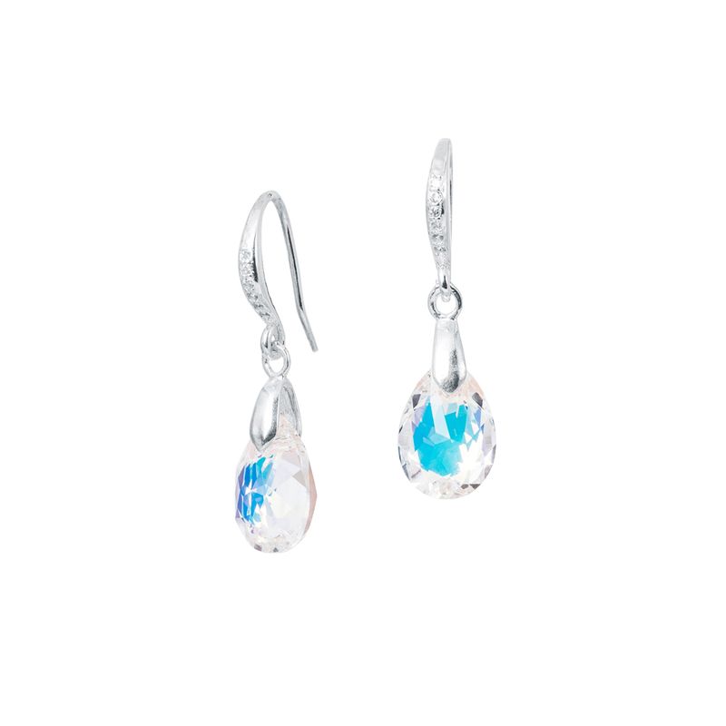 JOYAS MONTERO - Aros Gota de Luz Plata Italiana 925 y Cristal Genuino  Aurora Boreal