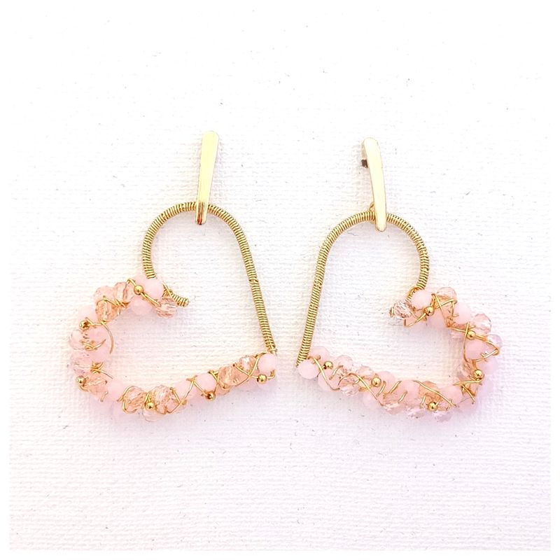 LILY JOYAS - Aros Corazones Duo  Rosa
