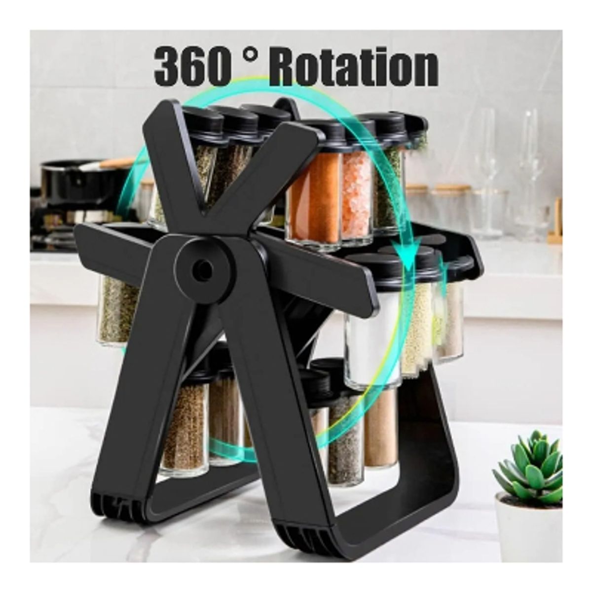 GENERICO - Rack Especiero Condimentero Multiuso Giratorio Negro