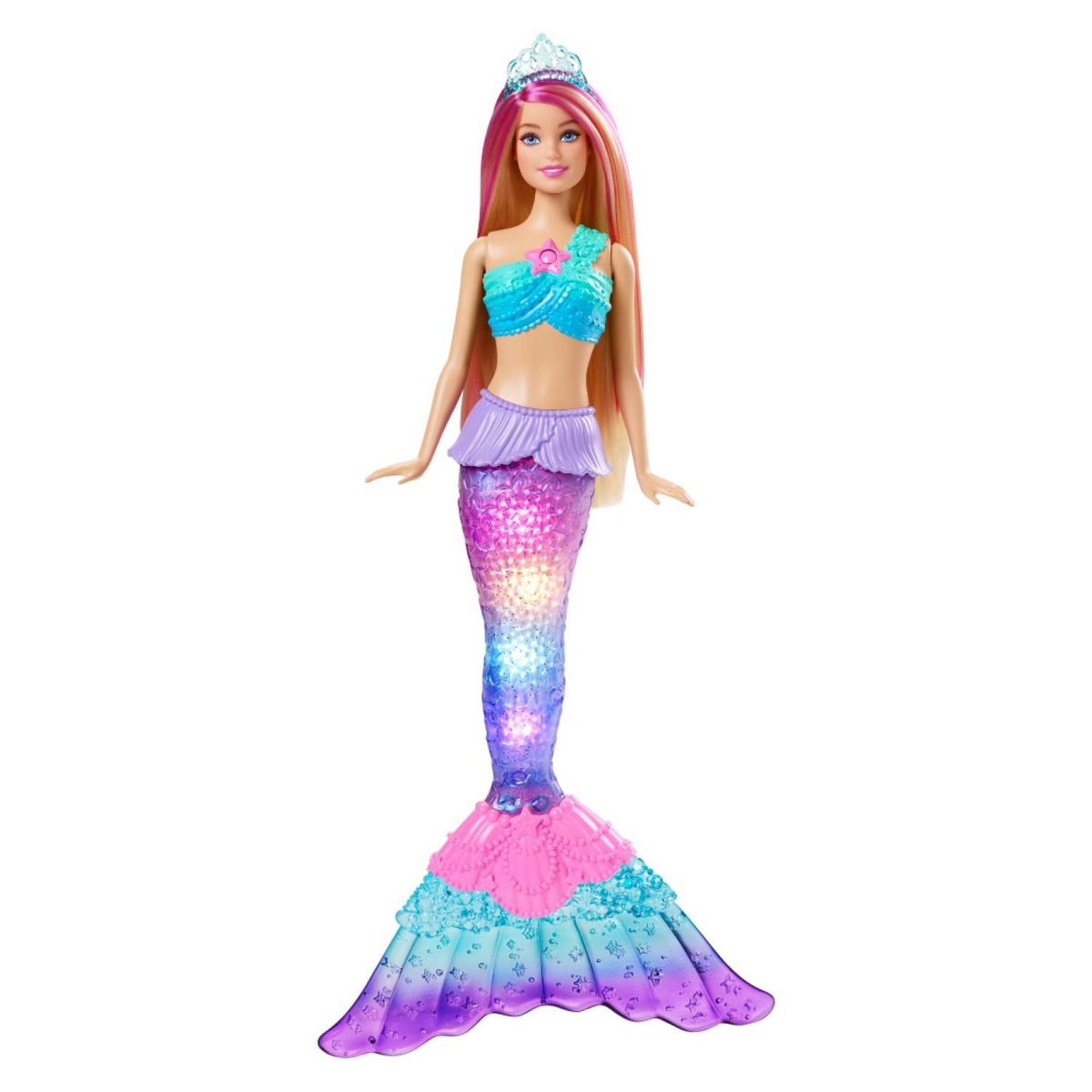 BARBIE - Muñeca Barbie Sirena Cola Luces Brillantes
