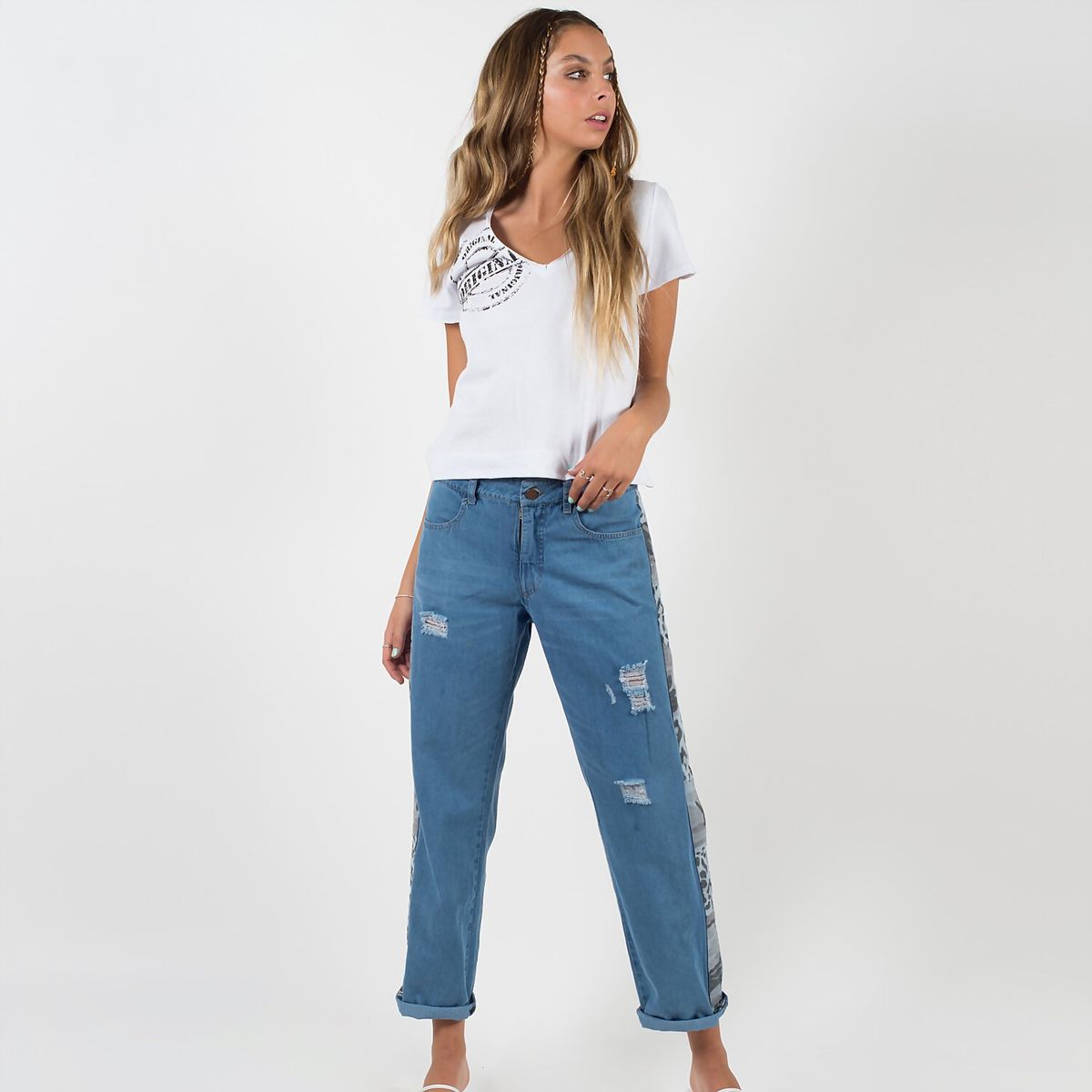 ME QUIERE MUCHO POQUITO NADA - Jeans Recto Tiro Alto Mujer con Banda Lateral Animal Print - MQM