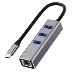 GENERICO - Hub Adaptador tipo USB-C a 3 Usb 3.0 y Lan RJ45 Gigabit Ethernet
