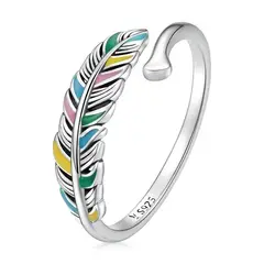 GENERICO - Anillo plata 925 ajustable hojas multicolor mujer joyas