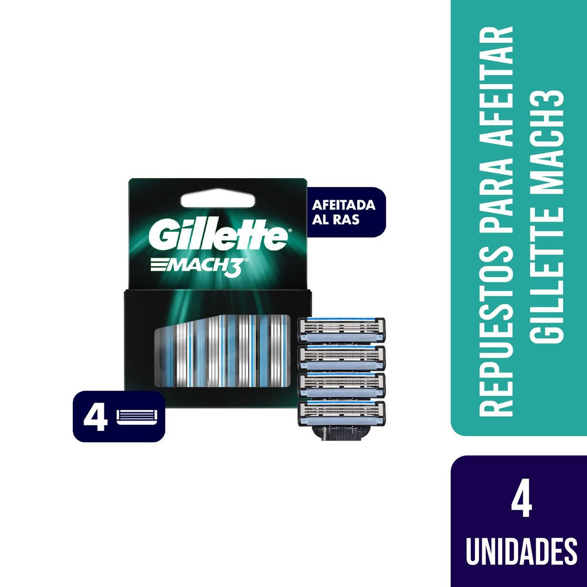 GILLETTE - Repuestos Para Afeitar Gillete Mach3 4 Unidades