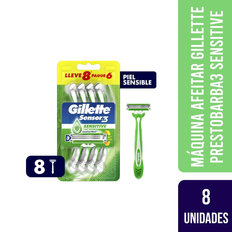 GILLETTE - Máquina de Afeitar Gillete Prestobarba3 Sensitive 8 unidades