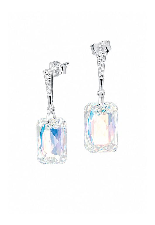 Aros Estefania Plata Italiana 925 y Cristales Genuinos Aurora Boreal Blanco TALLA UNICA