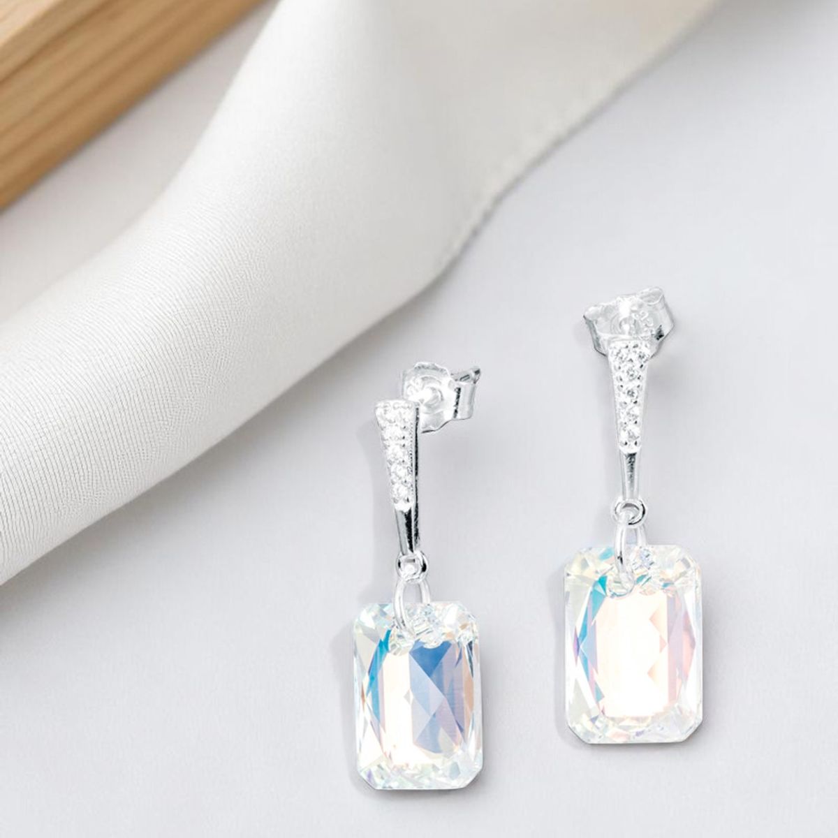 JOYAS MONTERO - Aros Estefania Plata Italiana 925 y Cristales Genuinos Aurora Boreal