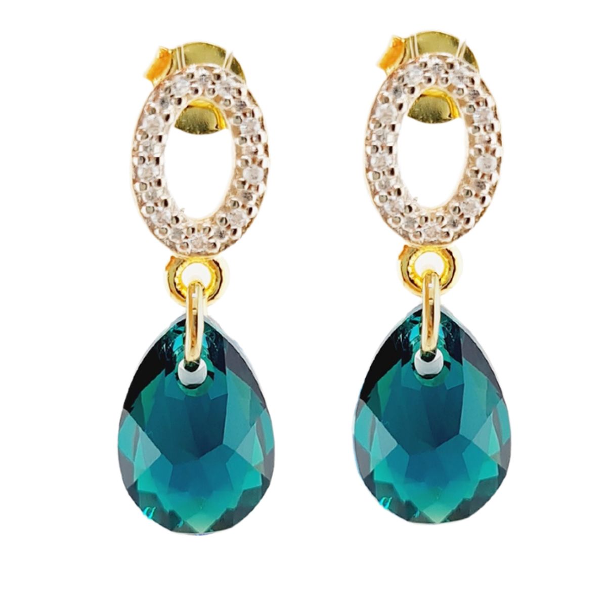 JOYAS MONTERO - Aros Gota de Luz Gold 24K  creado con cristales de Swarovski® Emerald