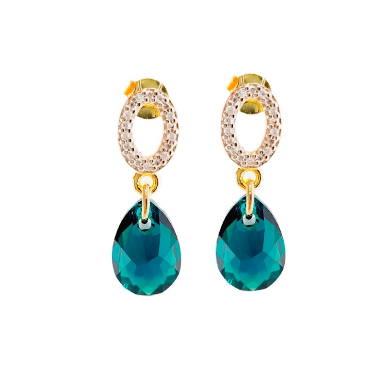 JOYAS MONTERO - Aros Gota de Luz Gold Cristales Genuinos Emerald