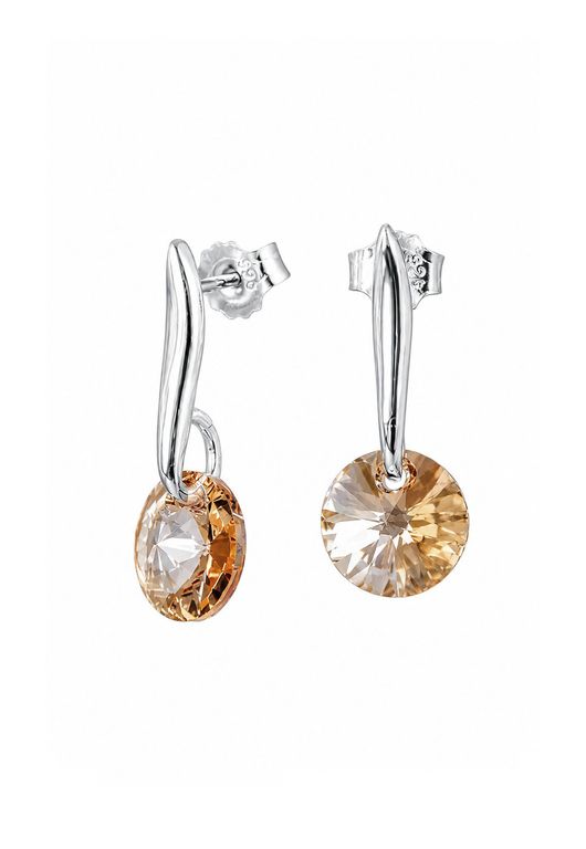 Aros Punto de Luz Plata 925 creado con cristales de Swarovski Golden Shadow Beige TALLA UNICA