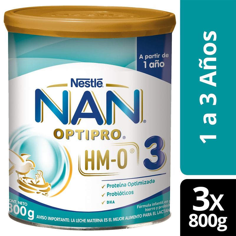 NESTLE - Fórmula Infantil NAN 3 Optipro 800g X3 Tarros