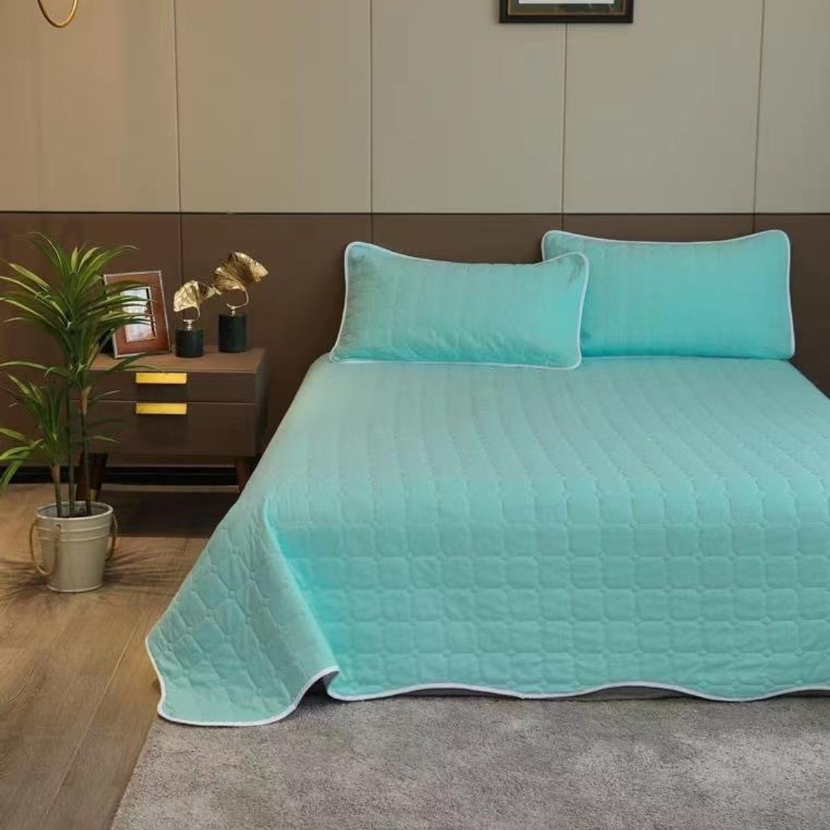 BJ HOGAR - Cubrecama Quilt 2 Plazas Turquesa Blanco Reversible