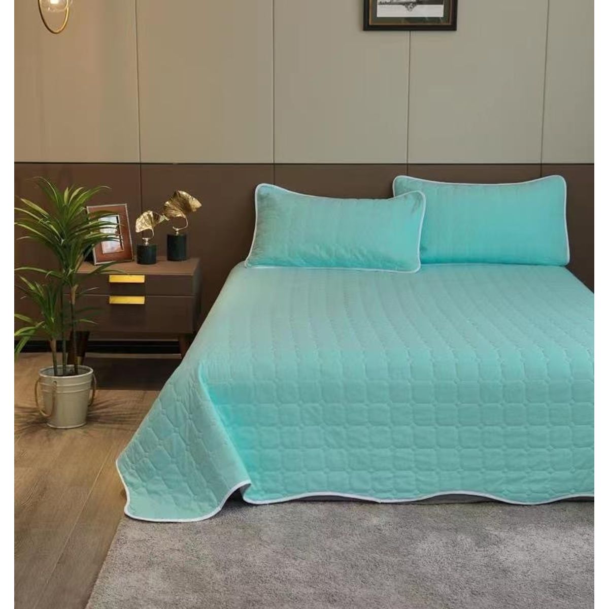 BJ HOGAR - Cubrecama Quilt 2 Plazas Turquesa Blanco Reversible