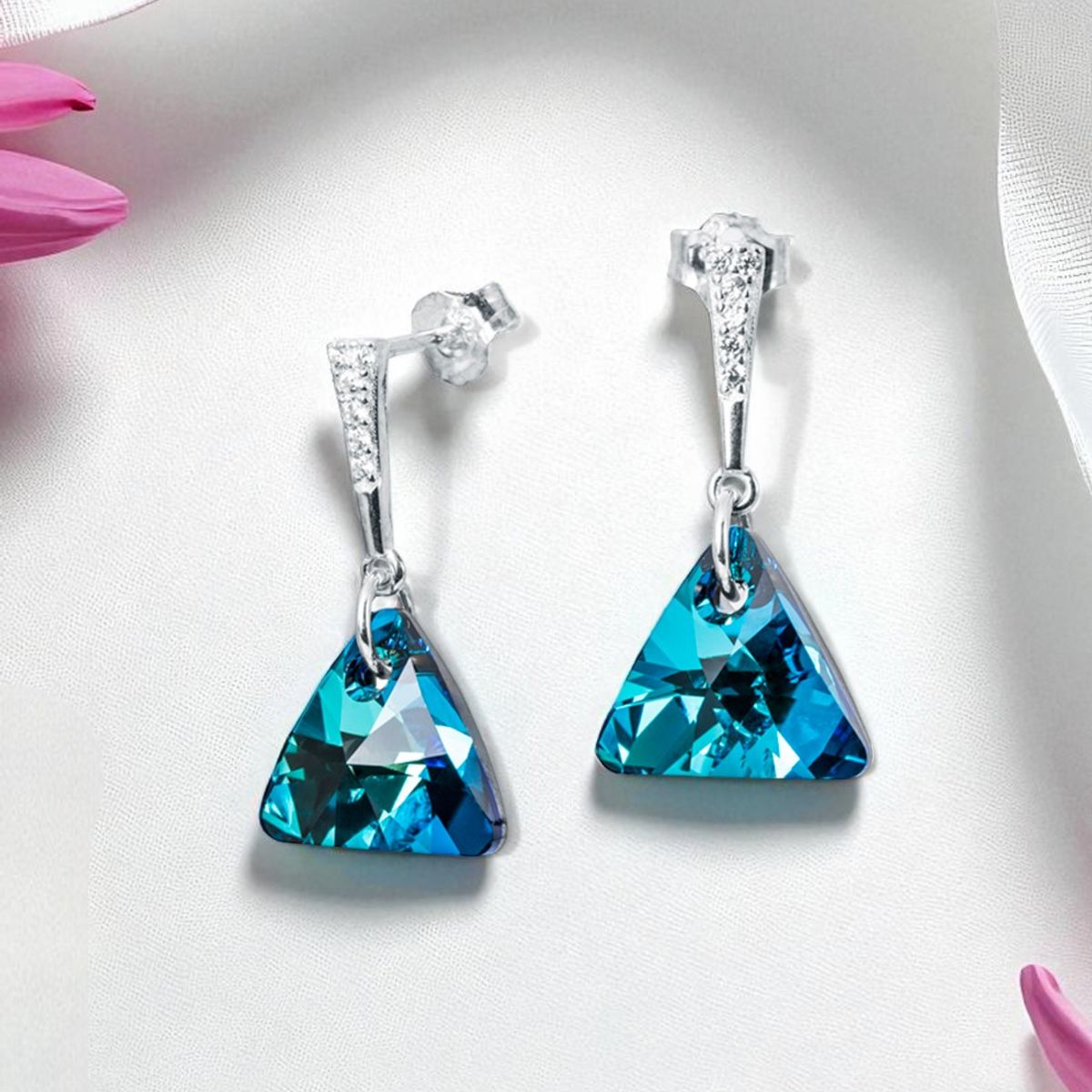 JOYAS MONTERO - Aros Trinidad Plata 925 creado cristales de Swarovski®  Bermuda Blue