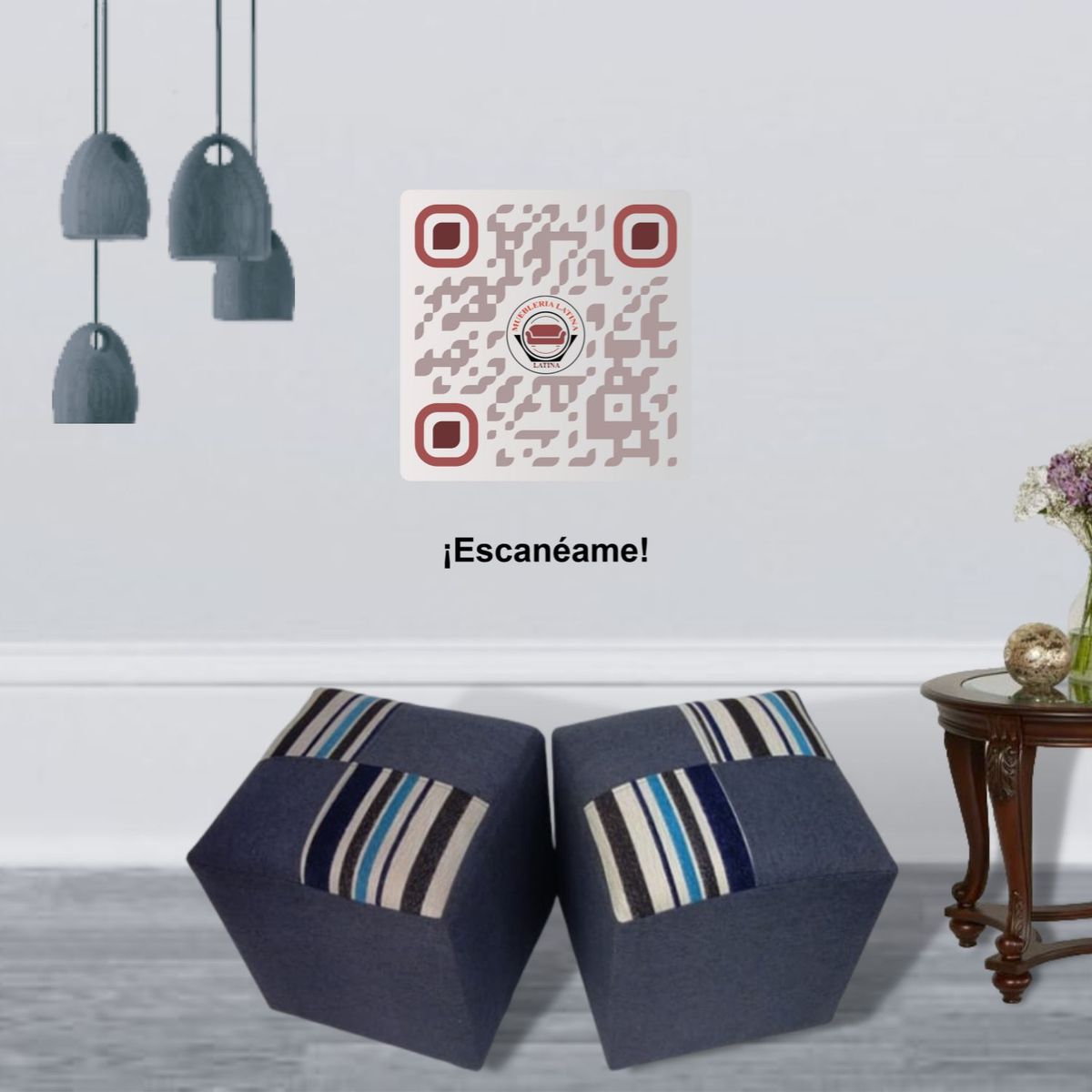 MUEBLERIA LATINA - POUF LINO COMPOSE AZUL RAYA