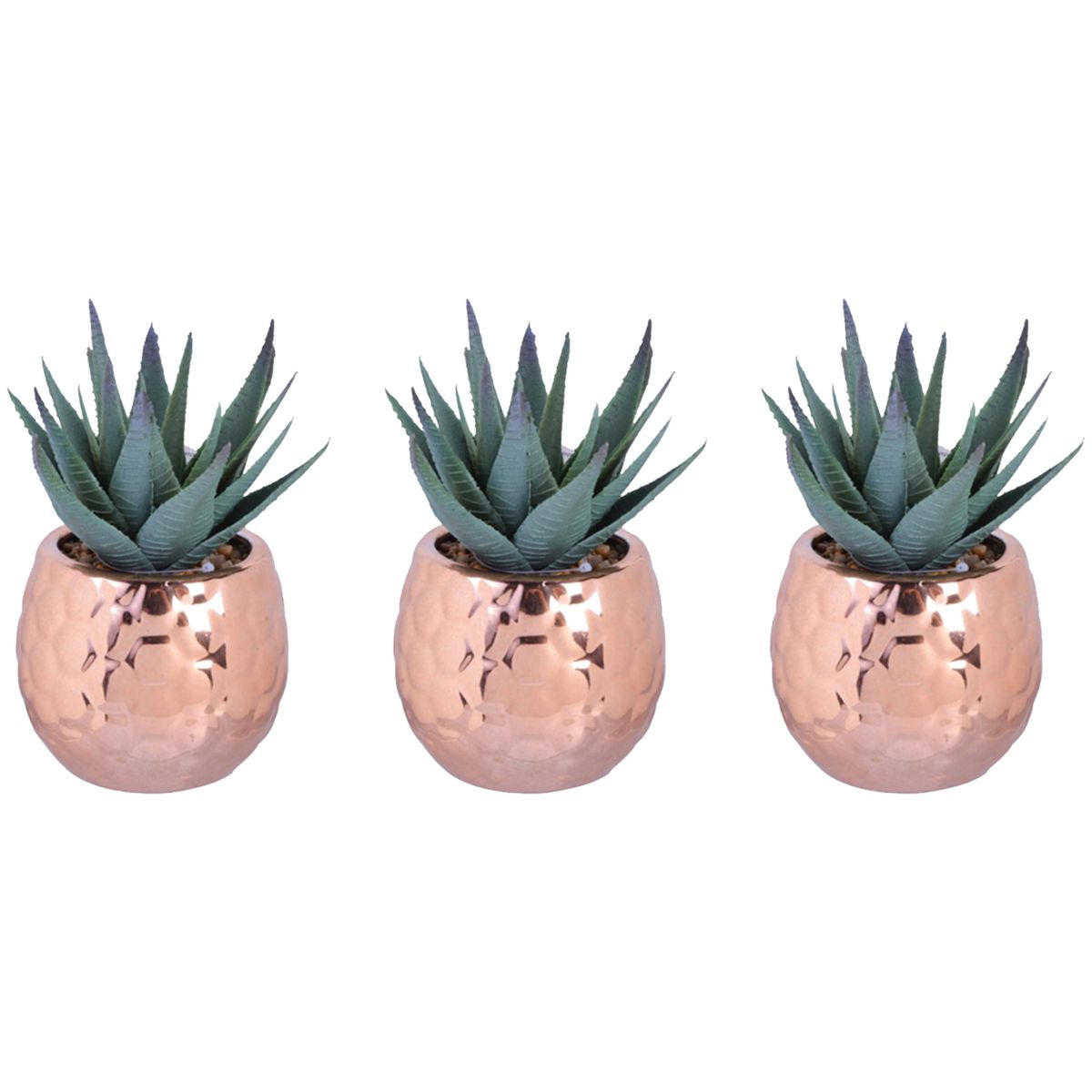 MALLORCA - Set de Suculentas Decorativas Porcelana Cobre 3 Piezas