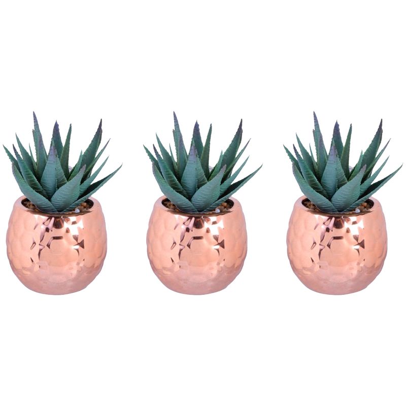 MALLORCA - Set de Suculentas Decorativas Porcelana Cobre 3 Piezas