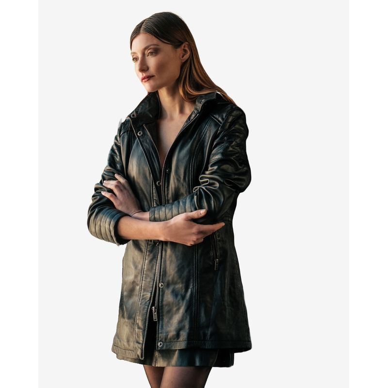 BOR - Chaqueta Cuero Larga con Gorro