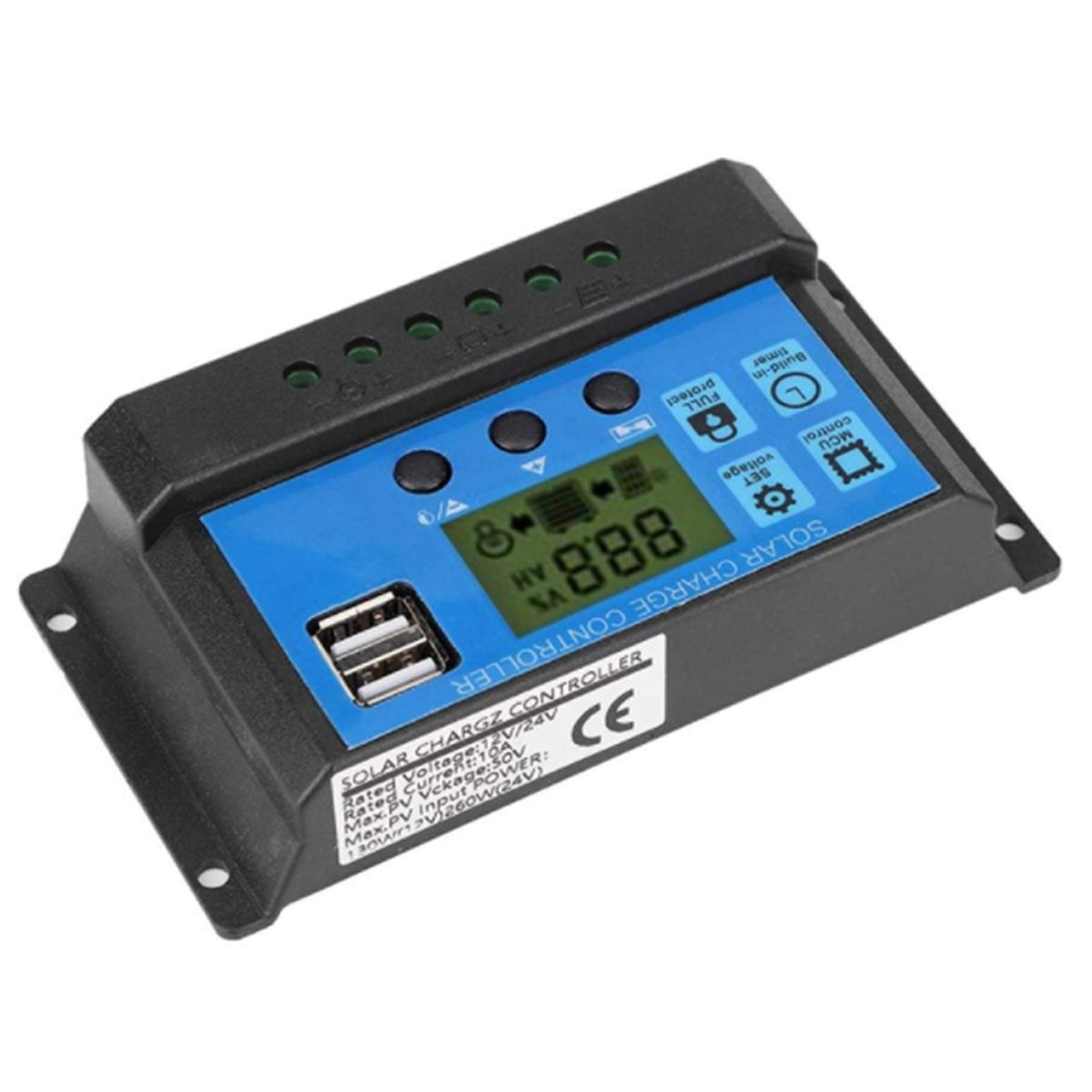 SOLIOT - Regulador Carga Solar Digital 12v 24v 10a 2usb