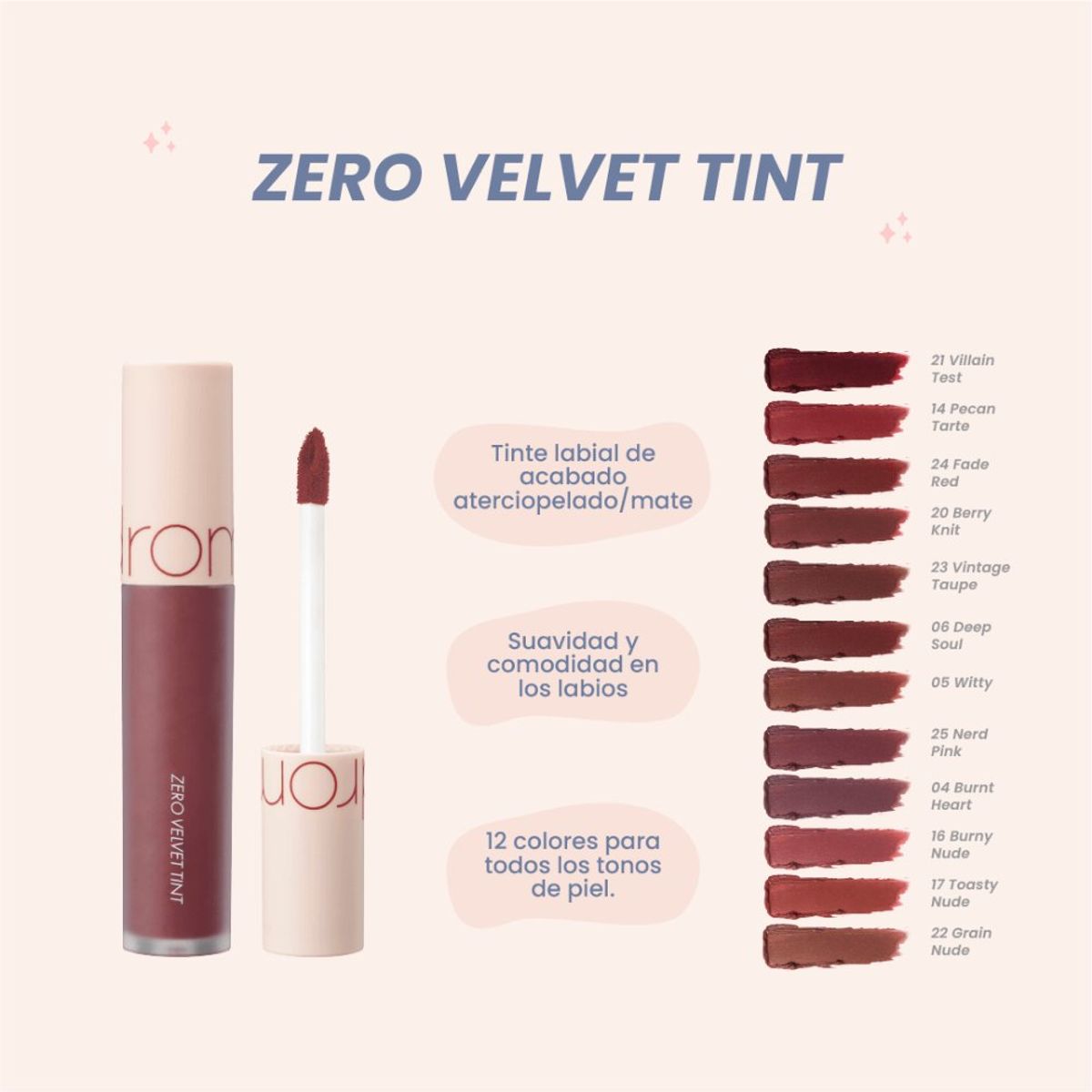 ROMAND - Tinte Labial Zero Velvet Tint Burny Nude 16 Romand