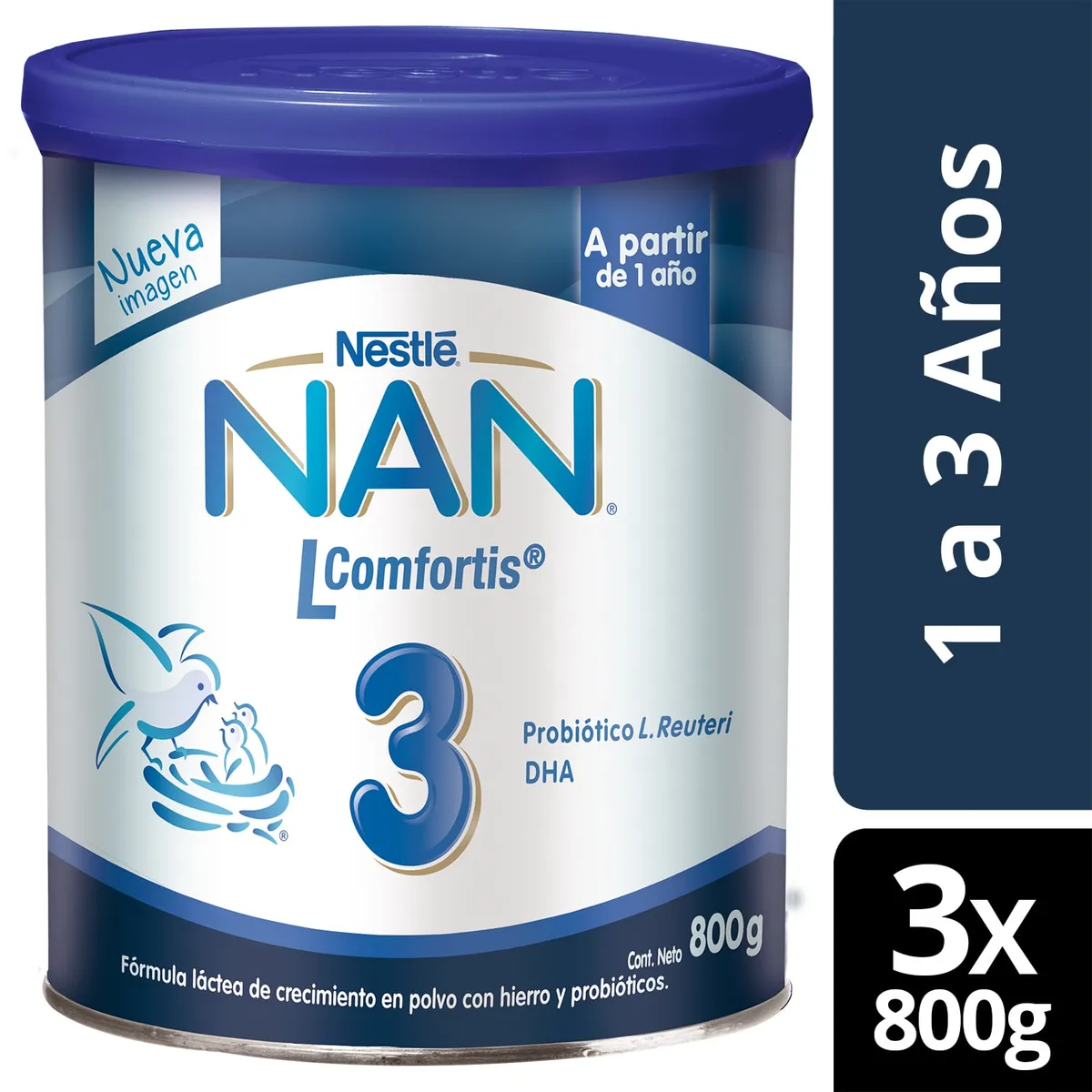 NESTLE - Leche Nan 3 L Comfortis 800gr Pack X3 Tarros