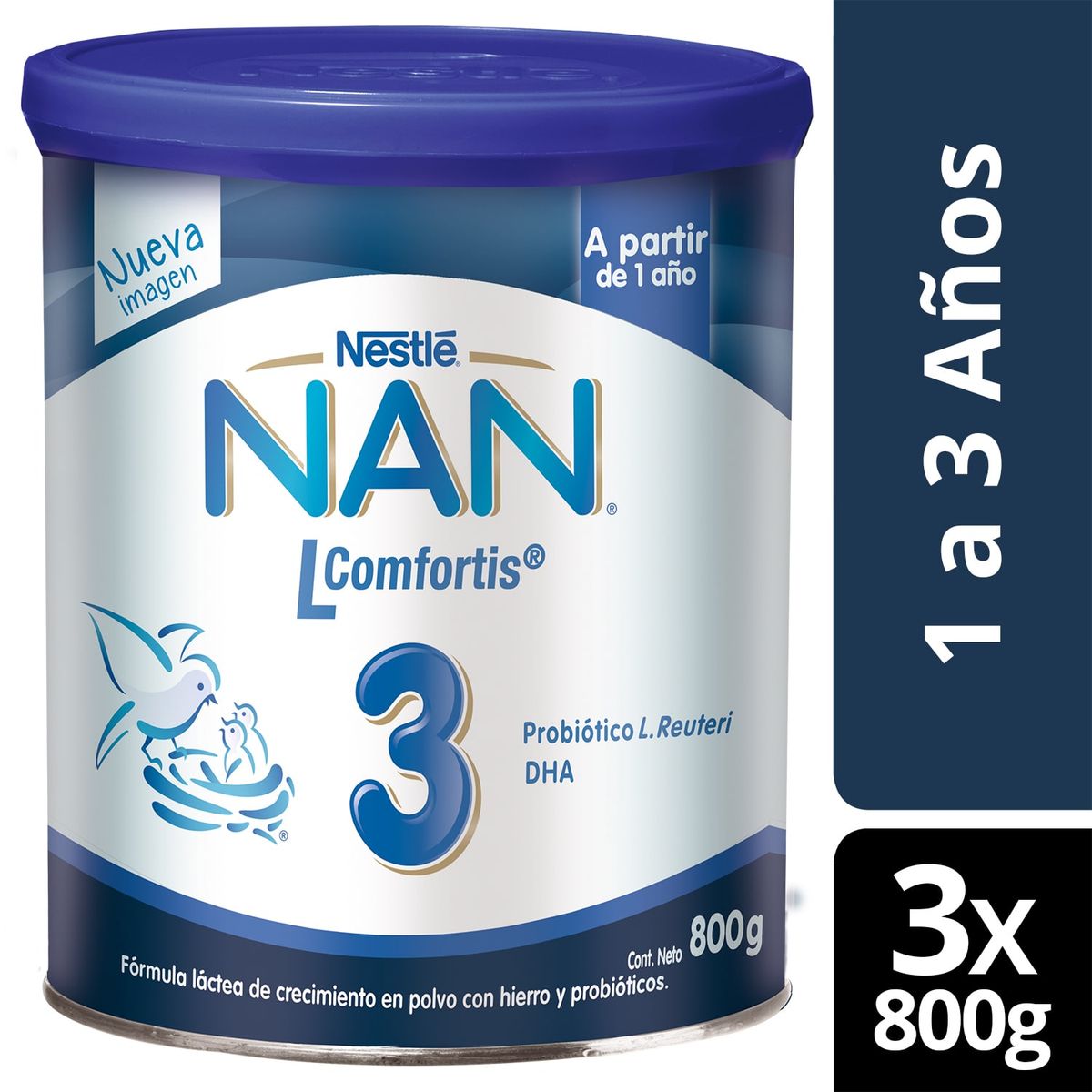 NESTLE - Leche Nan 3 L Comfortis 800gr Pack X3 Tarros